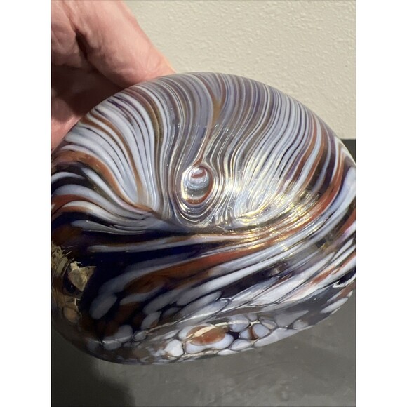 Art Glass Globe Vase with Purple Blue Brown Swirls Sphere Vintage - Picture 10 of 15